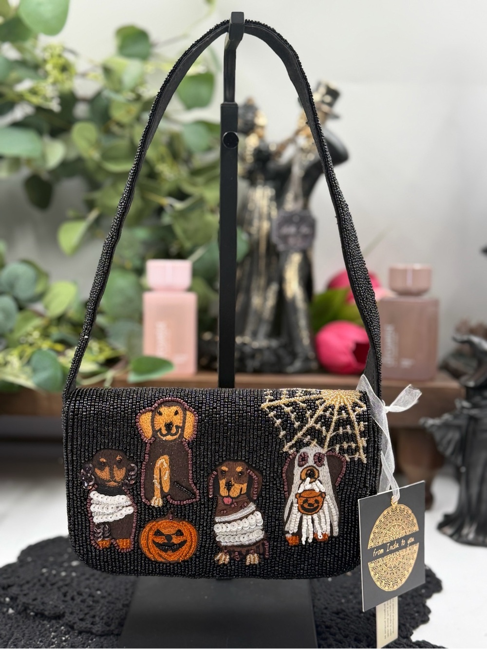 Viral Halloween Beaded Dog Handbag Dachshund Golden Retriever NWT